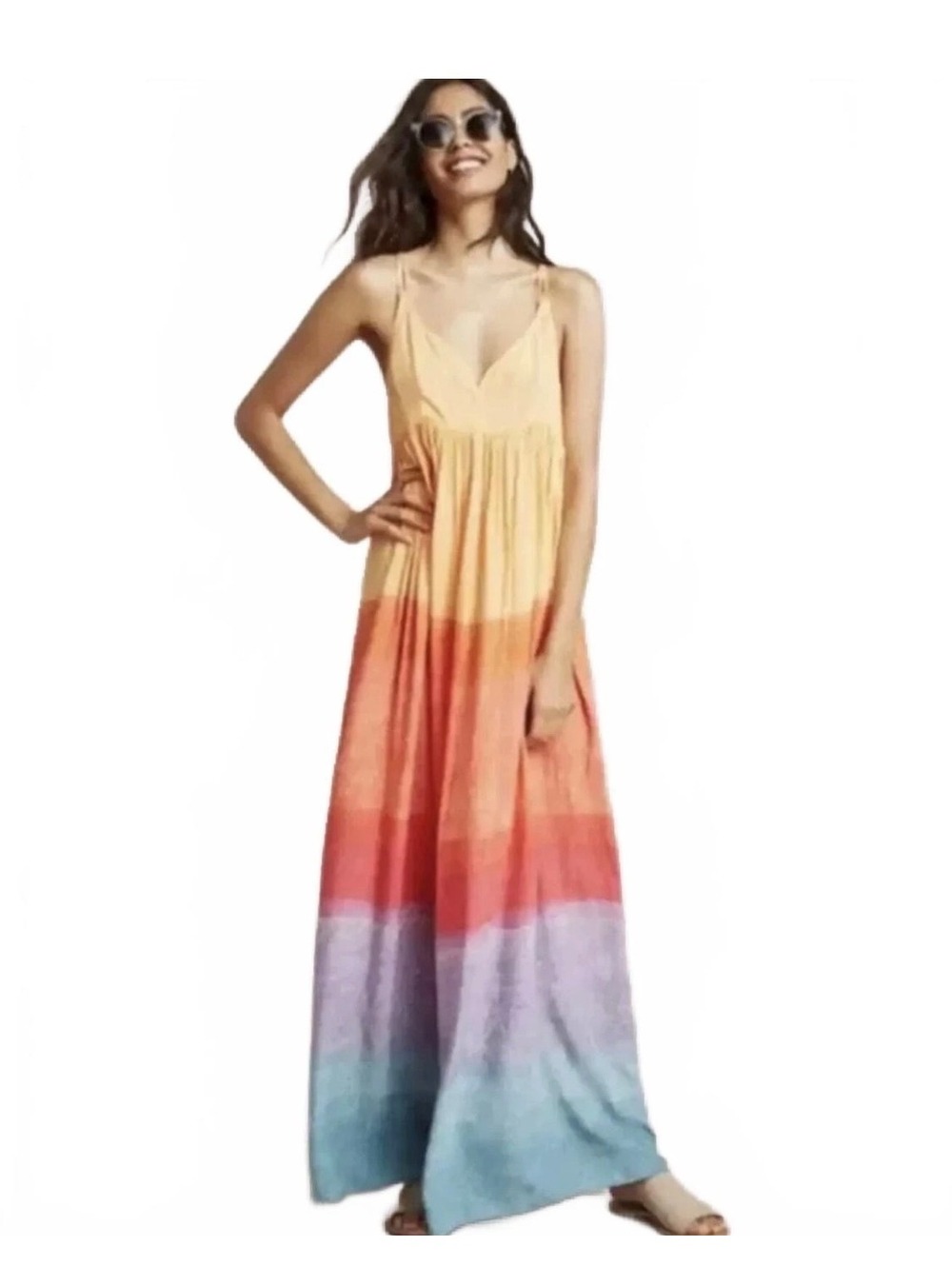 EUC Anthropologie Carla Weeks Setting Sun Rainbow Ombré Maxi Dress Size Medium